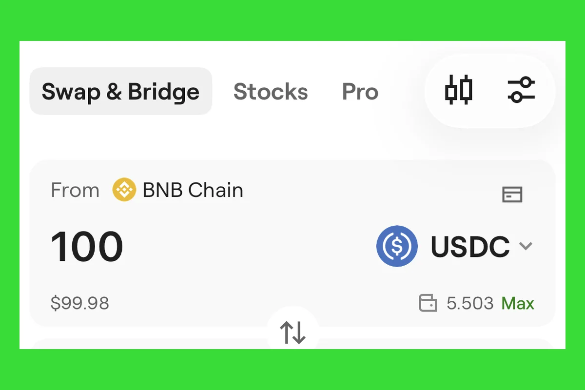 Figure 6 | Start from the "Trade -> Swap & Bridge" entry in OneKey App (wallet balance masked)