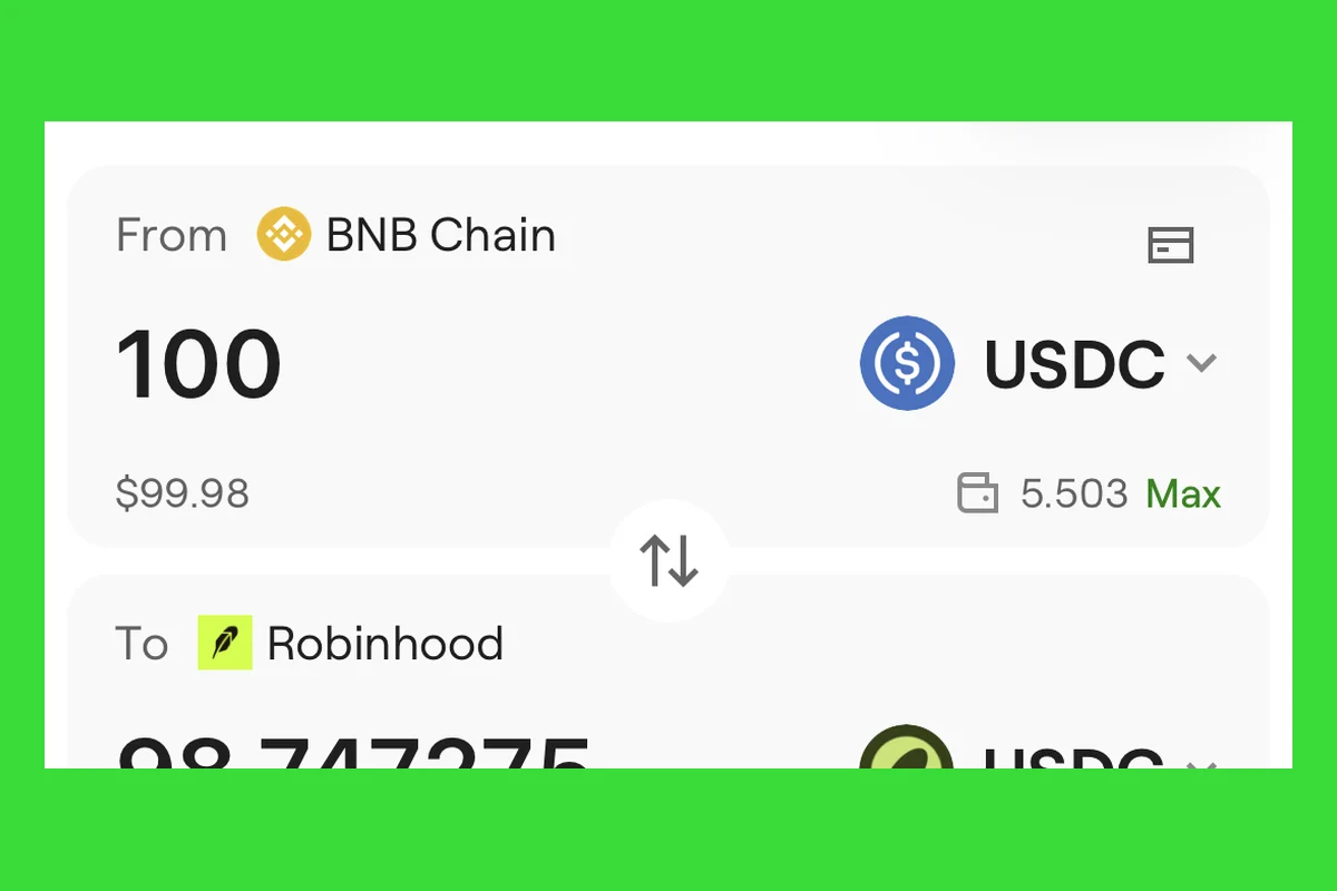 Figure 7 | Choose BNB Chain and USDC as the source network and asset (wallet balance masked)