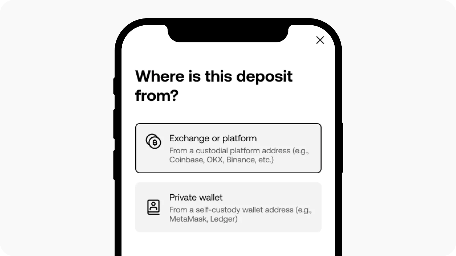 Wallet type options on the OKX withdrawal verification page