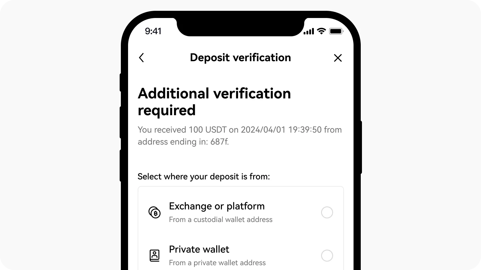 Funding source options on the OKX deposit unlock page