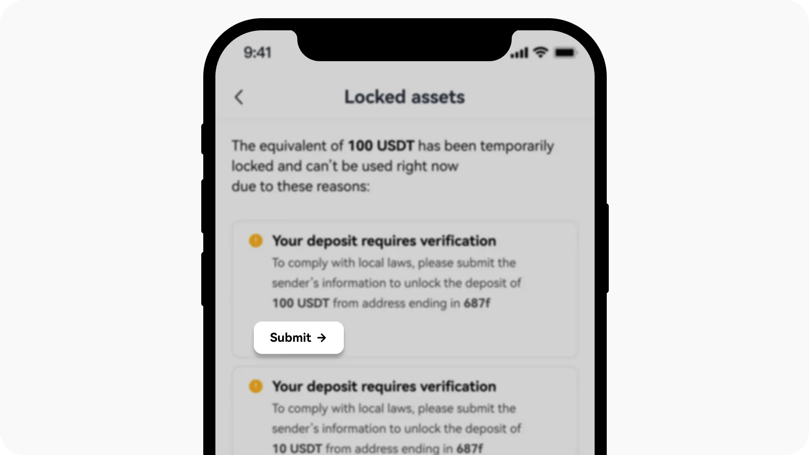 Submission entry in OKX deposit records