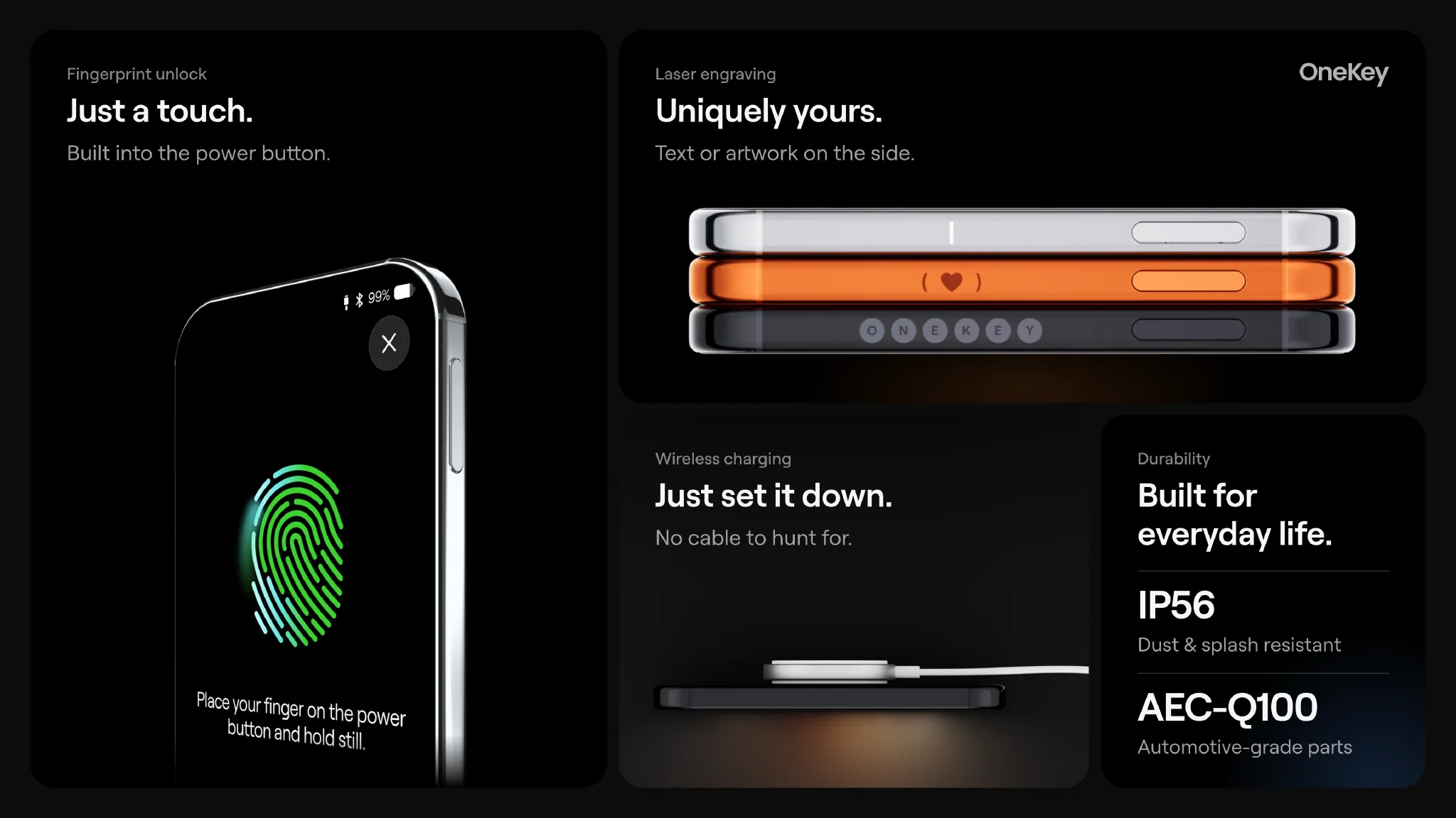 seo:Fingerprint unlock, wireless charging, IP56, and laser engraving