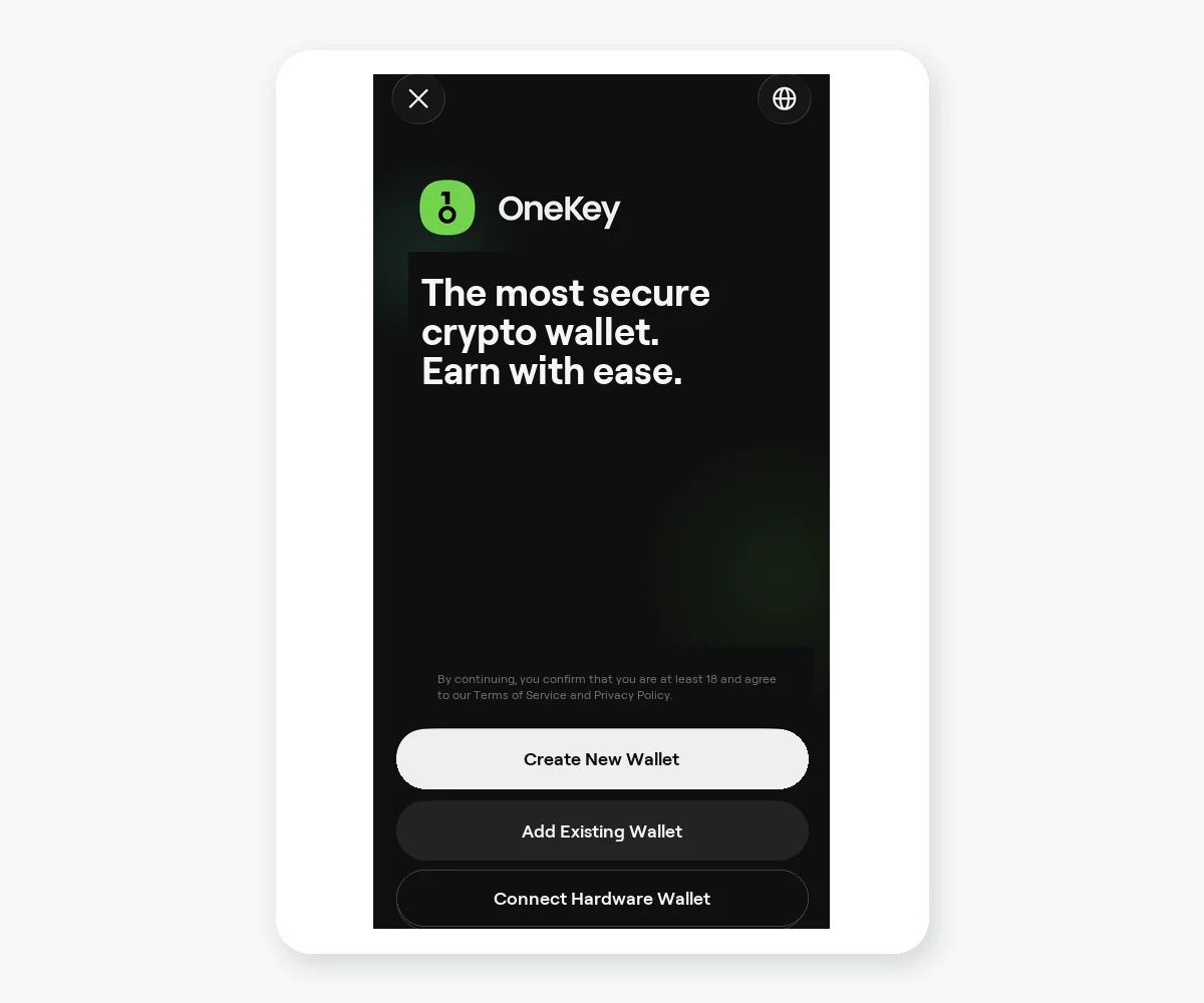 Connect hardware wallet entry on the OneKey App first-use screen